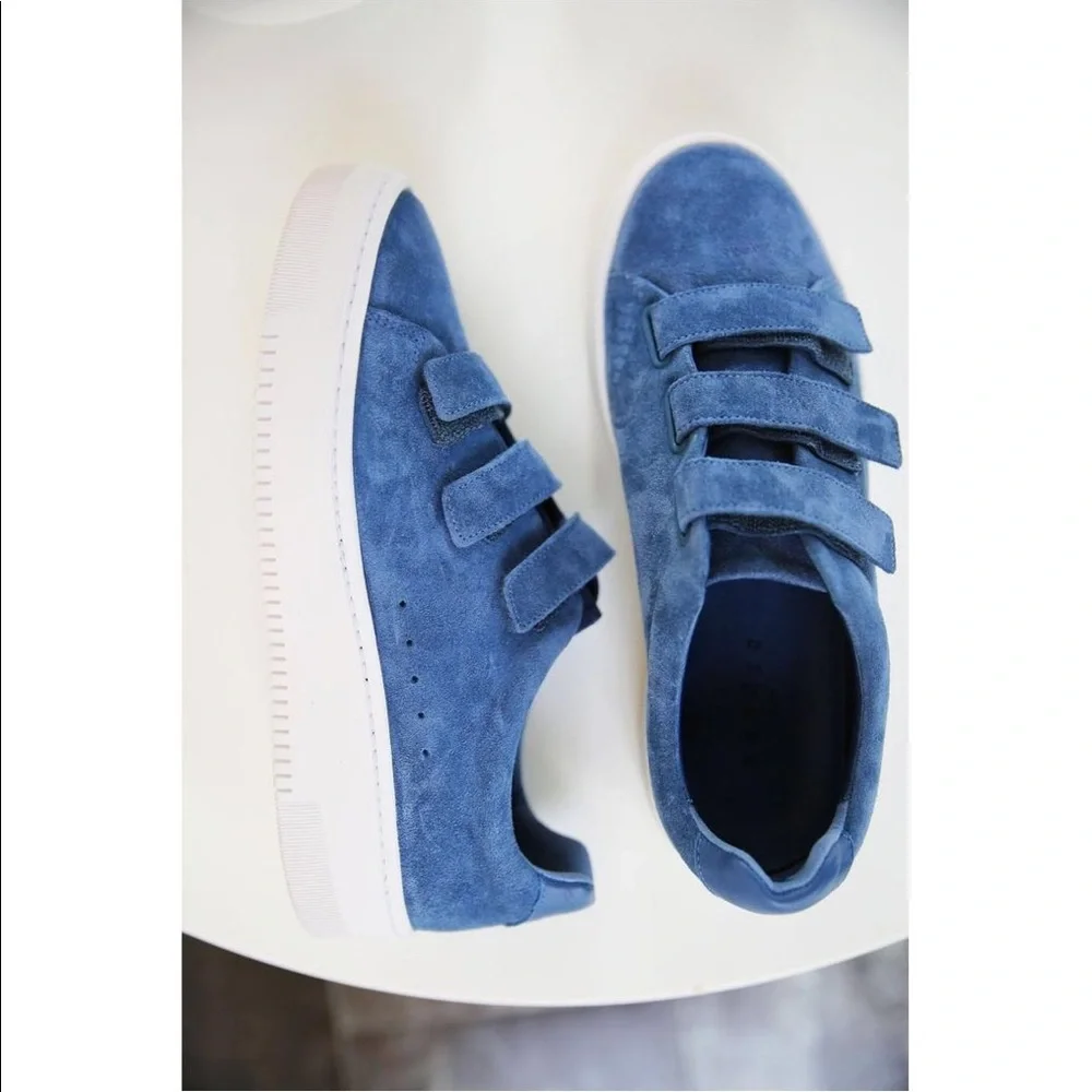 Sandro Blue Suede Velcro Platform Sneakers